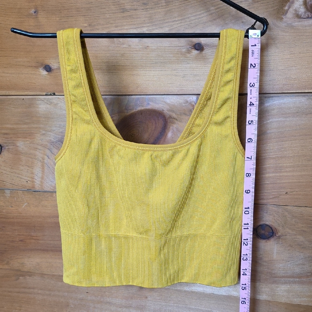 Ribbed Scoop Crop Tank Top in Mustard Yellow -